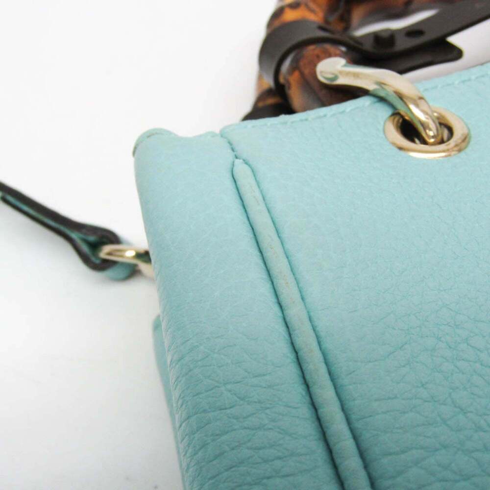 GUCCI Authentic Blue Leather Bamboo Shoulder Bag - Picture 8 of 16